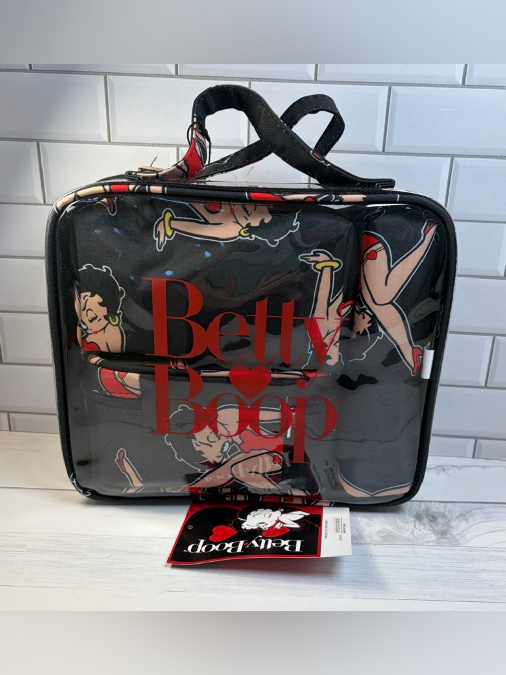 Betty Boop Black & Red Clear Cosmetic Travel Bag Set of 4 Full Zip